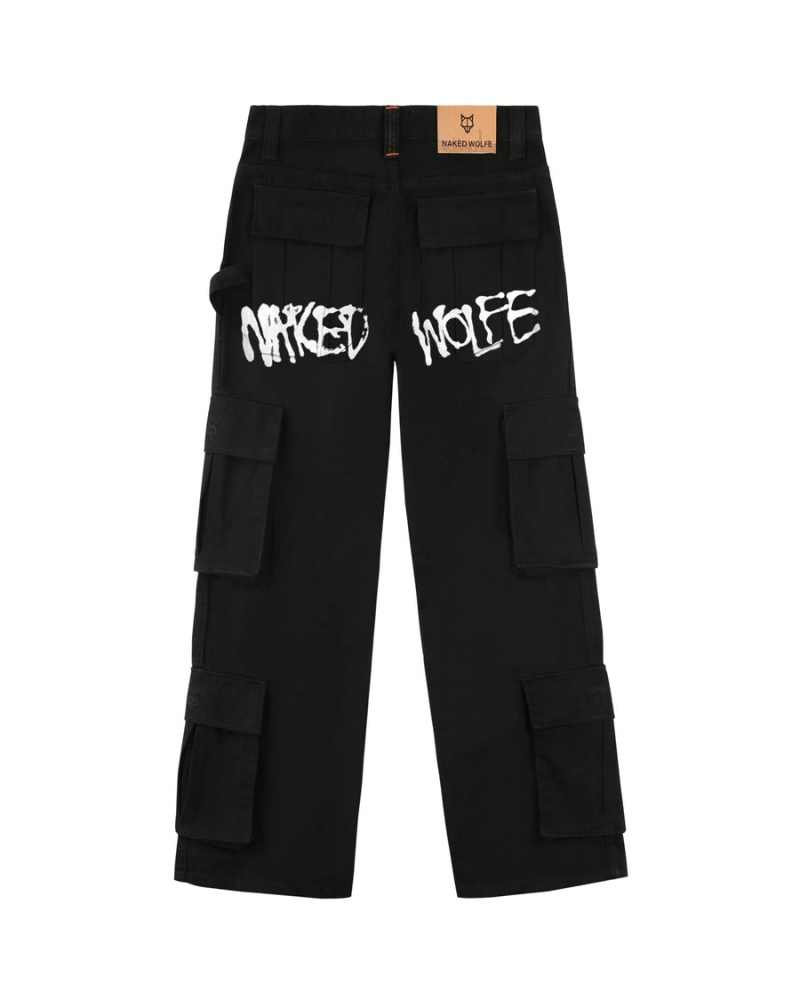 Naked Wolfe Baggy Pocket Cargo Logo Broek Heren Zwart | QGL6759OJ