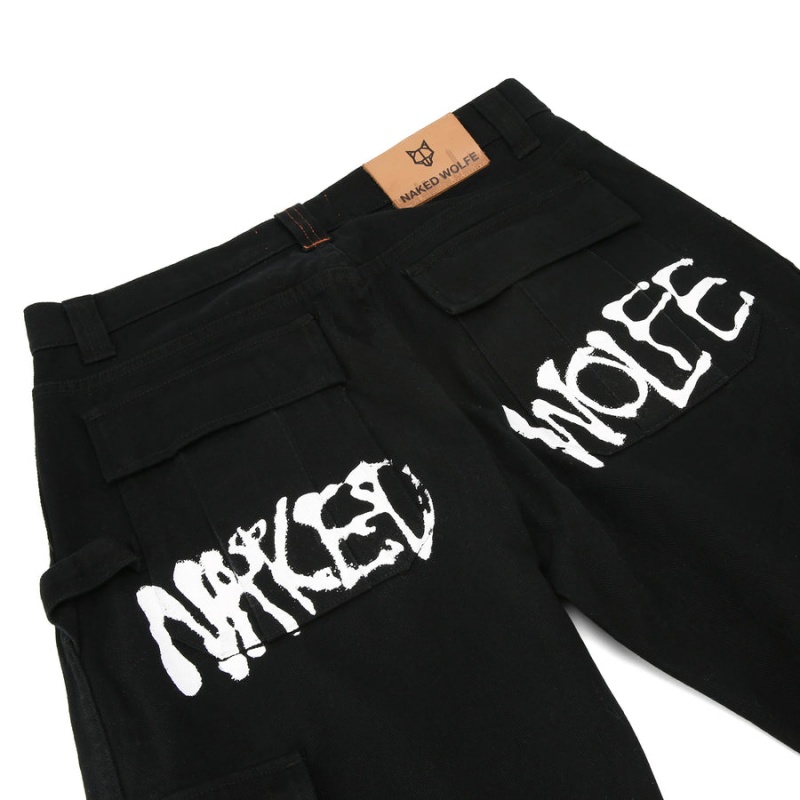 Naked Wolfe Baggy Pocket Cargo Logo Broek Heren Zwart | QGL6759OJ