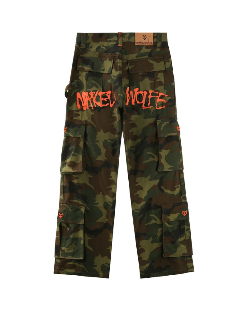 Naked Wolfe Baggy Pocket Cargo Logo Broek Heren Groen Zwart | IJS8722SL