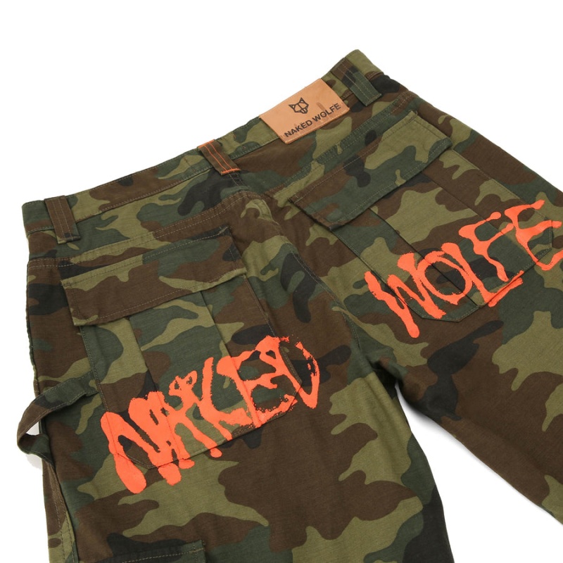 Naked Wolfe Baggy Pocket Cargo Logo Broek Heren Groen Zwart | IJS8722SL