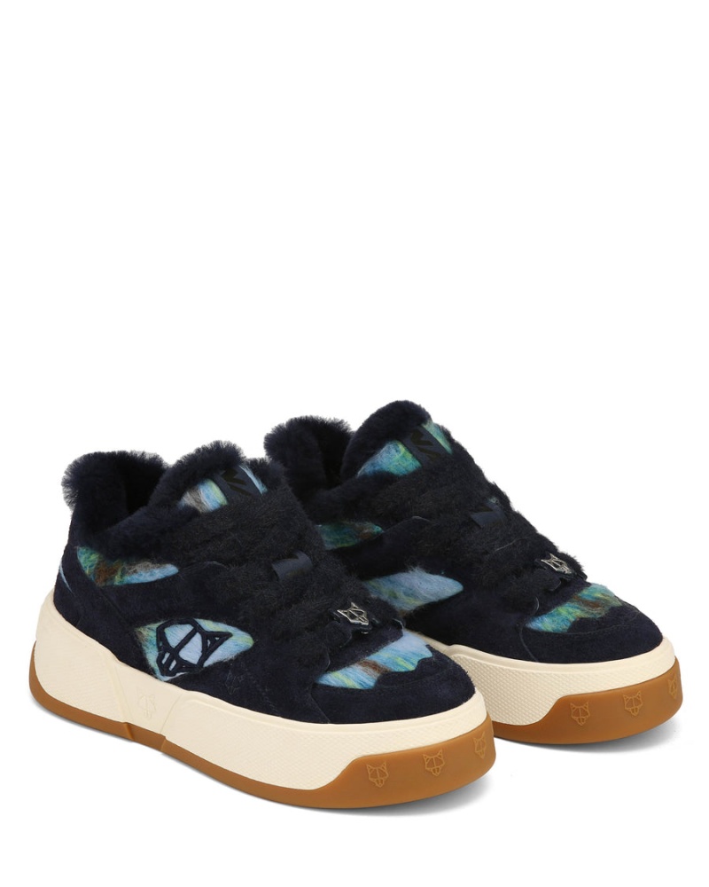 Naked Wolfe Crash Hairy Cow Suede Wol Sneakers Dames Donkerblauw | BDW362MR