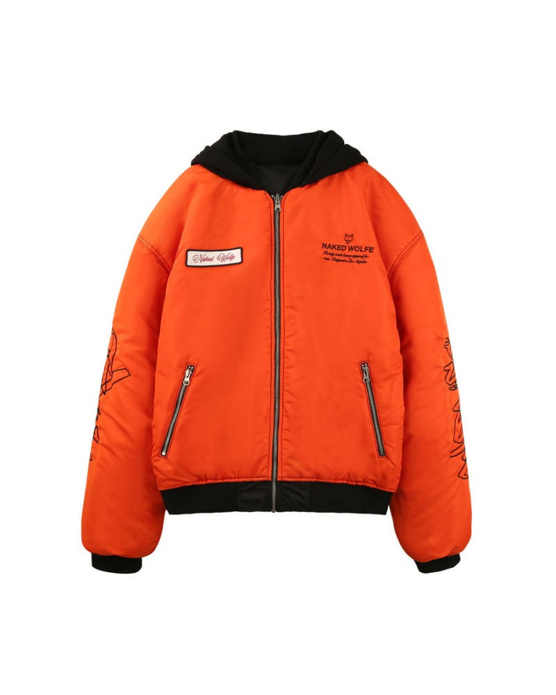 Naked Wolfe Double Sided Bomber Jassen Heren Zwart Oranje | HKZ1458NF