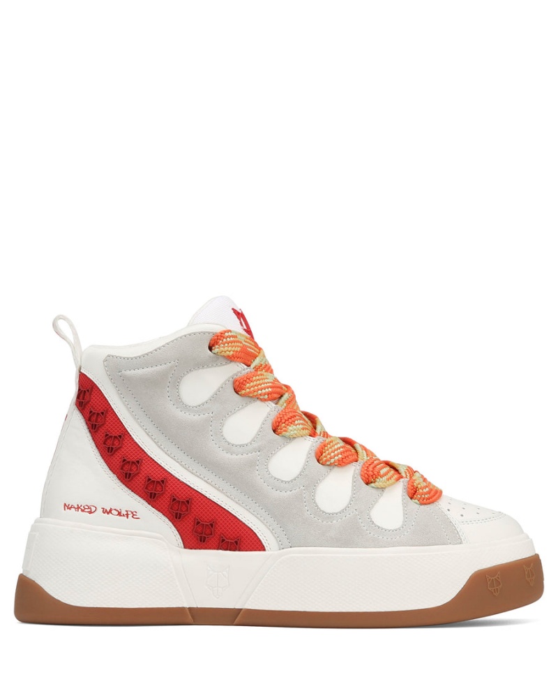 Naked Wolfe King Leren Sneakers Heren Wit Rood | BJO649ZV