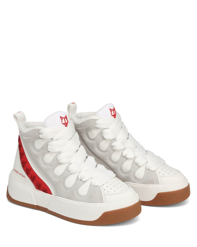 Naked Wolfe King Leren Sneakers Heren Wit Rood | BJO649ZV