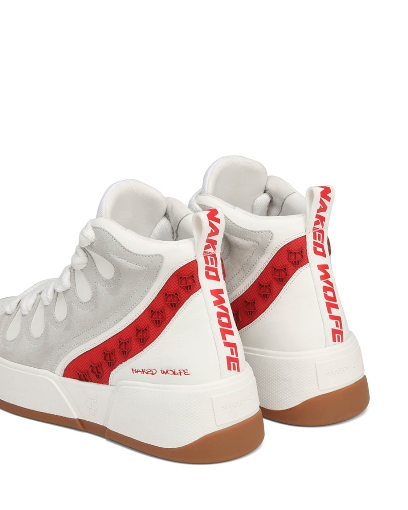 Naked Wolfe King Leren Sneakers Heren Wit Rood | BJO649ZV