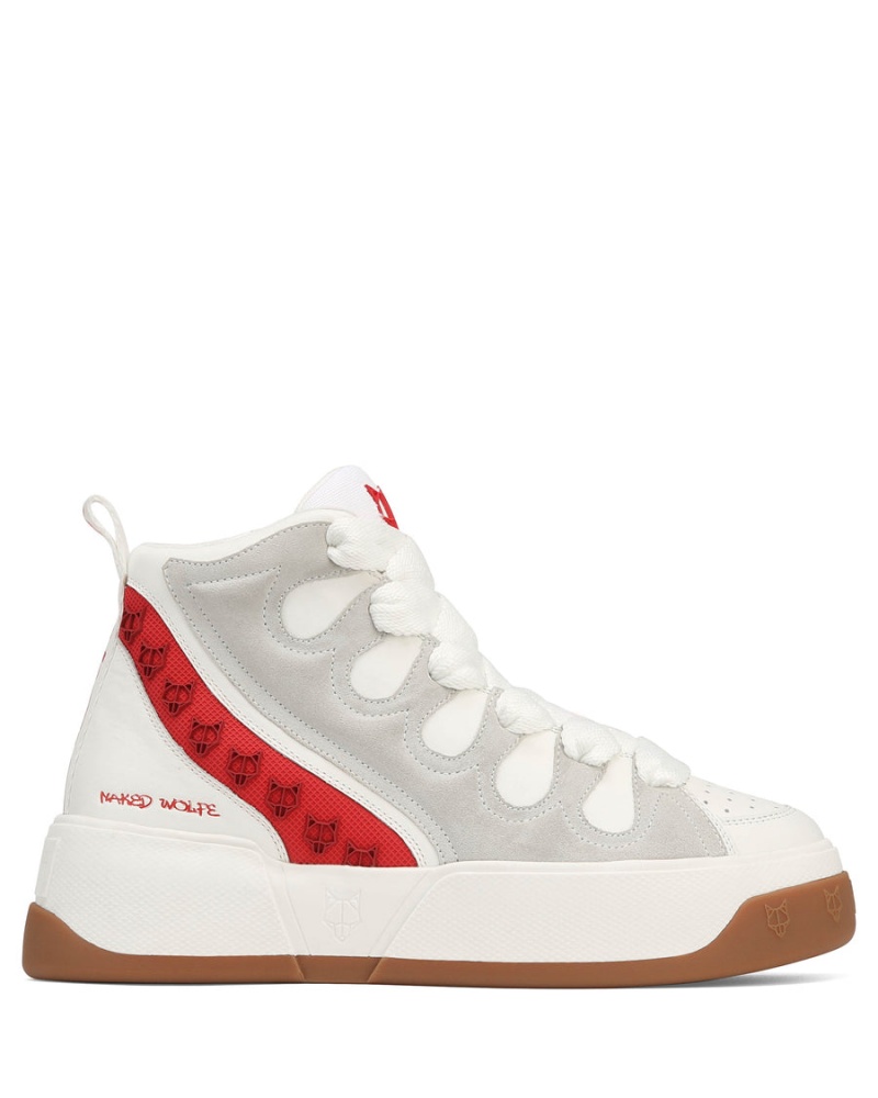 Naked Wolfe King Leren Sneakers Heren Wit Rood | BJO649ZV