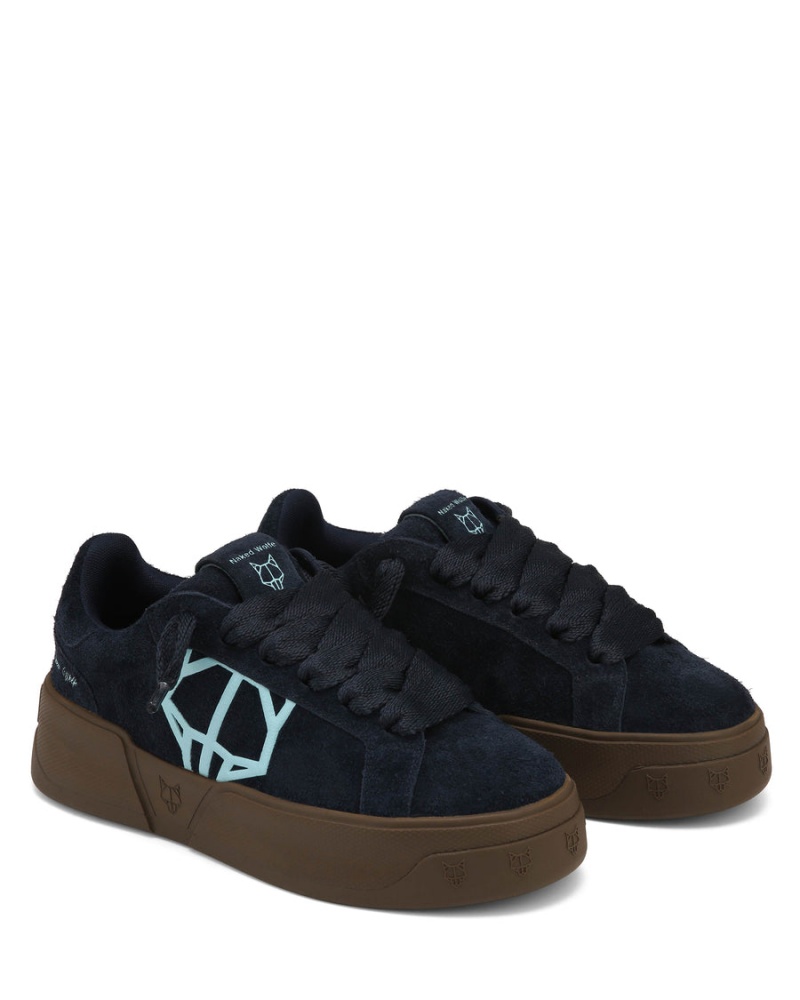 Naked Wolfe Kray Hairy Cow Suede Sneakers Heren Donkerblauw | WUH3187FB